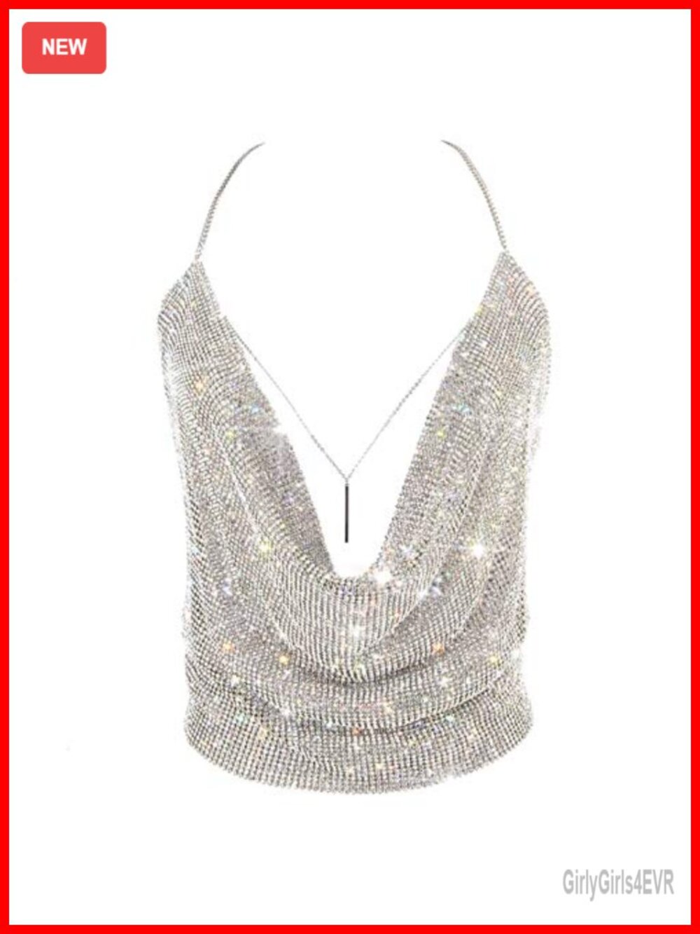 Sparkly Deep V Neck Crop Tank Top Cami Body Chain Halter Backless Party Top